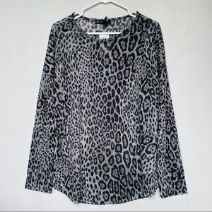 INC Shiny Silver & Black Leopard Print Longsleeve Top, NWT, Size L